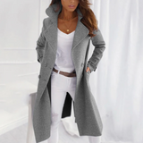 Tara – eleganter langer freizeitmantel aus wolle – Grau