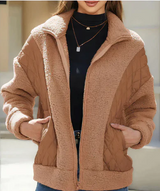 Gabriela | kuschelige, wattierte sherpa-damenjacke – Braun