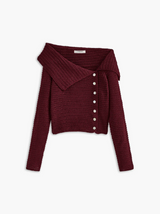 Sienna | asymmetrisches strickdesign mit eng anliegendem damenoberteil – Burgundisch
