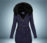 Eleganter parka mit pelzkragen – Marineblau