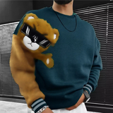 Bernd - sweatshirt mit cartoon-bär-stickerei für herren – Blau