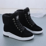 Snowboots - fell gefüttert schnürstiefel winterstiefel stiefeletten – Schwarz