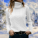 Lilja - schicker winterpullover für damen mit langem kragen – Weiß