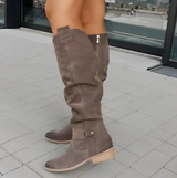 Felicia - luxus-damenstiefel aus wildleder mit rutschfester sohle – Dunkelbraun