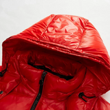 Daunenjacke glänzend schwarz – Rot