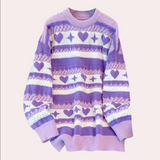Rudella - verspielte herzen und sterne damenpullover – Lila