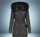 Bunter parka mit pelzkragen – Schwarz