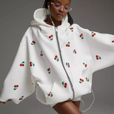 Kyra - weiße damenjacke mit kirschmotiv – Weiß