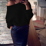 Mirka – eleganter schulterfreier pullover für damen – Schwarz