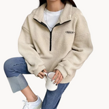Walburga - vielseitiger damenpullover mit reißverschluss – Beige