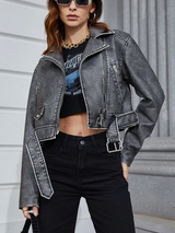 Lucie - schicke lederjacke für frauen – Grau