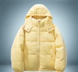 Braune daunenjacke mit kapuze – Gelb