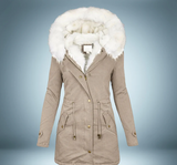 Exklusiver parka mit pelzkragen in schwarz – Khaki