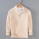 Wollpullover - mit halbem reibverschluss – Creme