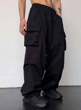 Cargohose - lockere passform - kordelzug weite hosenbeine - Herrenmode – Schwarz
