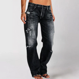 Weit geschnittene denim-jeans für damen – Schwarz