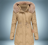 Bunter parka mit pelzkragen – Beige