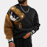 Bernd - sweatshirt mit cartoon-bär-stickerei für herren – Schwarz