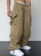 Cargohose - lockere passform - kordelzug weite hosenbeine - Herrenmode – Khaki