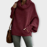 Ursula | Eleganter Damenpullover mit Stehkragen – Burgundy