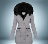 Eleganter parka mit pelzkragen – Grau