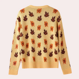 Nerina – gestrickter damenpullover mit blattmuster – Khaki