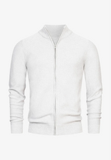 Tobias - stylischer bequemer herrenpullover mit reißverschluss – Nabel weiß