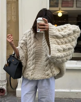 Kassie - kuscheliger grob gestrickter damenpullover – Weiß