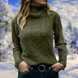 Lilja - schicker winterpullover für damen mit langem kragen – Armeegrün