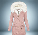 Exklusiver parka mit pelzkragen in schwarz – Rosa