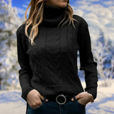 Lilja - schicker winterpullover für damen mit langem kragen – Schwarz