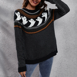 Neven – gemütlicher pullover mit geistermuster für damen – Schwarz