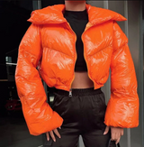 Aoife – stylische kurze pufferjacke mit steppmuster – Orange