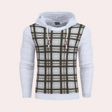 Emre – karierter herrenpullover mit verstellbarer kapuze – Weiß