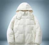 Braune daunenjacke mit kapuze – Weiß
