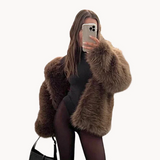 Ivankav - luxuriöse jacke aus weichem kunstfell für damen – Braun