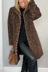Pilaar - klassieke dames winterjas met luipaardprint – Braun