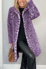 Pilaar - klassieke dames winterjas met luipaardprint – Lila