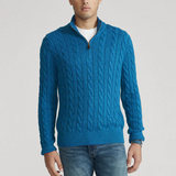 Wollpullover - mit halbem reibverschluss – Meeresblau
