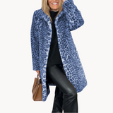 Pilaar - klassieke dames winterjas met luipaardprint – Blau