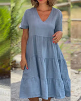 Alona – Luftiges Baumwoll-Stufenkleid – Blau