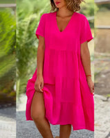 Alona – Luftiges Baumwoll-Stufenkleid – Rosa