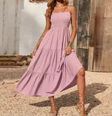 Eliadora – Elegantes Maxikleid mit Stufen – Rosa