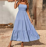 Eliadora – Elegantes Maxikleid mit Stufen – Hellblau