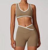 Damen 2-teiliges Yoga- & Pilates-Set – Nahtloses Trainingsoutfit mit Leggings & Oberteil – Braun