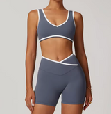 Damen 2-teiliges Yoga- & Pilates-Set – Nahtloses Trainingsoutfit mit Leggings & Oberteil – Grau