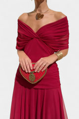 Alondra™ | V-Ausschnitt Langes Floral-Maxikleid – Rot