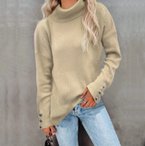 Lässiger Rollkragenpullover für Damen | Mit Knopfmanschetten – Khaki