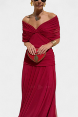 Lordanka – Langes Kleid Mit V-Ausschnitt Und Blumen Muster – Rot