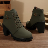 Kyumi™ - Schicke Schnürstiefeletten mit Metallschnalle – Armeegrün